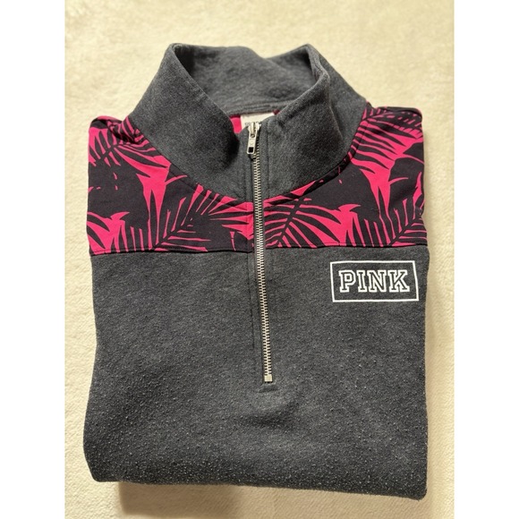 PINK Floral Shoulder Quarter Zip Long Sleeve Classic Women's Size Large - Picture 8 of 8